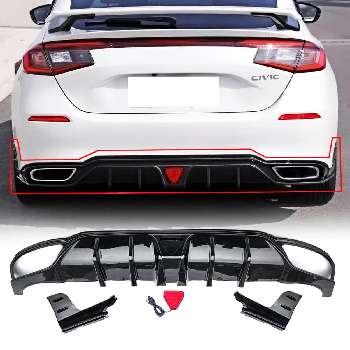 SWA 20222024 11th Gen Honda Civic Hatchback Rear Diffuser Gloss Black