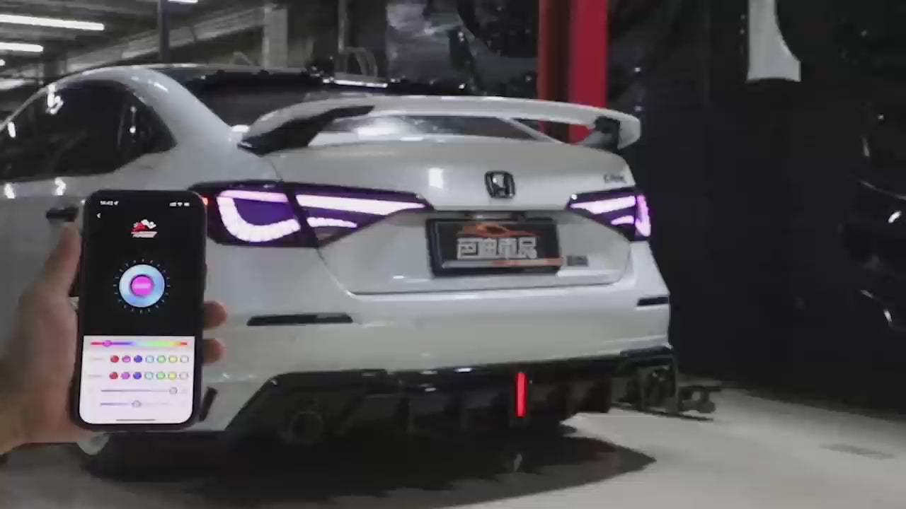 Load and play video in Gallery viewer, SWA 2022-2025 11th Gen Honda Civic V1 Demon Eye Sequential Tail Lights Assembly (RGB Version) With APP Control